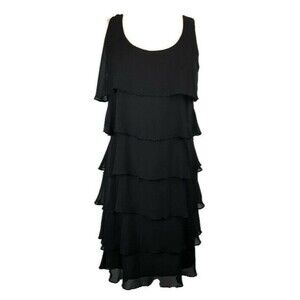 Metaphor Black Dress Sleeveless Lined Chiffon Bead Trimmed Tiers Size 6